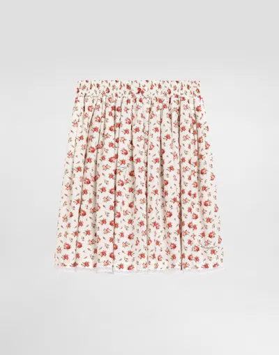Dolce & Gabbana Kids' Small Rose-print Poplin Skirt In Pink