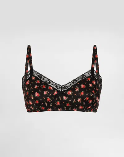 Dolce & Gabbana Lace-trimmed Floral-print Satin Bralette Top In Multi