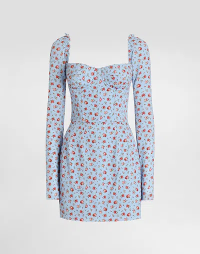 Dolce & Gabbana Small Rose-print Short Charmeuse Dress In Multi