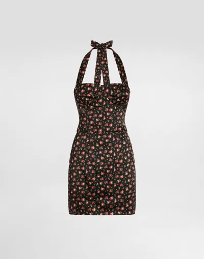 Dolce & Gabbana Small Rose-print Short Satin Dress In Multi