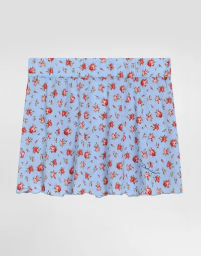 Dolce & Gabbana Kids' Small Rose-print Short Skirt In Blue