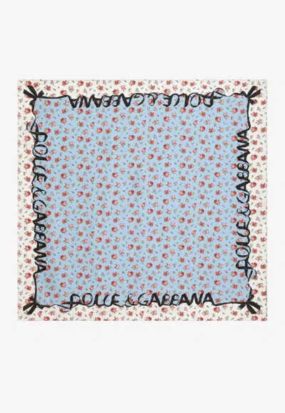 Dolce & Gabbana Small Rose Print Silk Scarf In Multi
