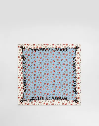 Dolce & Gabbana Small Rose-print Silk Twill Scarf 50x50 In Blue