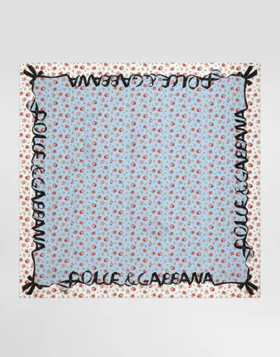 Dolce & Gabbana Small Rose-print Silk Twill Scarf 90x90 In Blue