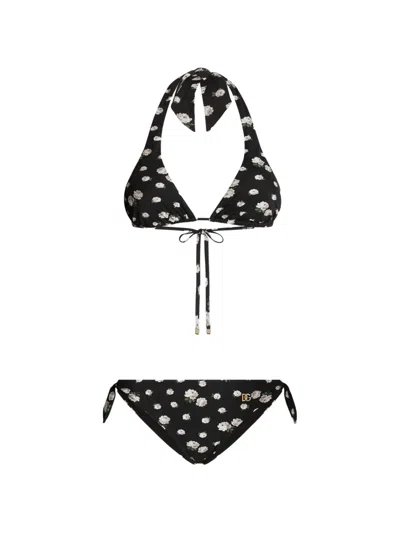 Dolce & Gabbana Small Rose-print Bikini In Black