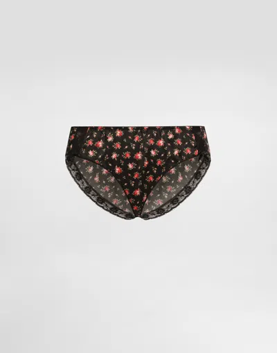 Dolce & Gabbana Small Rose-print Lace And Satin Briefs In Multi