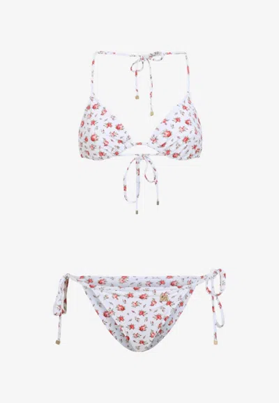 DOLCE & GABBANA SMALL ROSE-PRINT TRIANGLE BIKINI