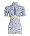 Dolce & Gabbana Dolce  Gabbana Small Rose-printed Charmeuse Top In Blue
