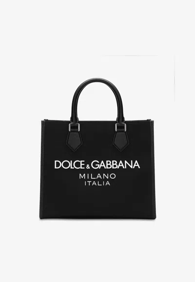 Dolce & Gabbana Small Rubberized Logo Top Handle Bag In Black