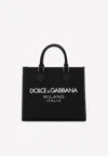 Dolce & Gabbana Small Rubberized Logo Tote Bag In Black