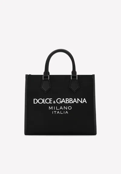 Dolce & Gabbana Small Rubberized Logo Tote Bag In Black