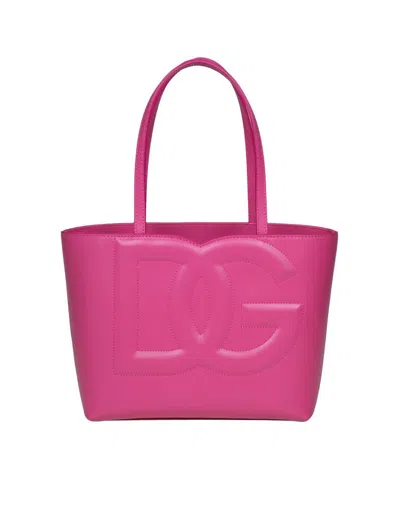 Dolce & Gabbana Small 'dg' Pink Calf Leather Shopping Bag In Fuchsia