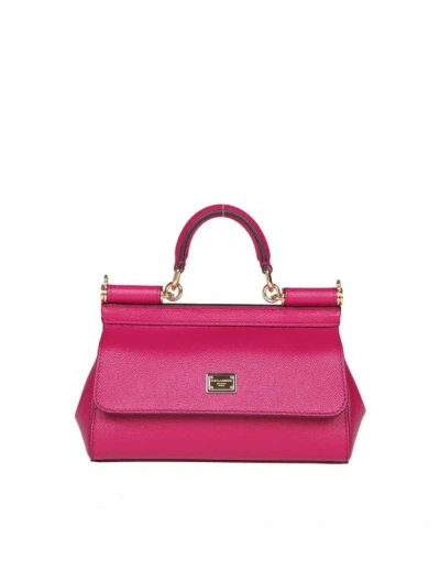 Dolce & Gabbana Small Sicily Bag In Dauphine Leather In Pink