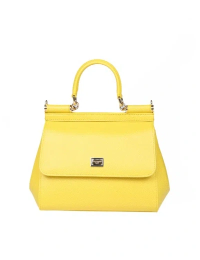 Dolce & Gabbana Small Sicily Bag In Dauphine Leather In Yellow