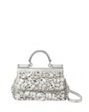 Dolce & Gabbana Small Sicily Bag With All Over Gemstone Embellishment In Silver