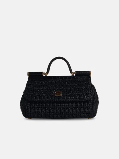 Dolce & Gabbana Small 'sicily' Black Raffia Blend Bag