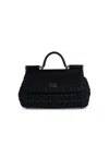 Dolce & Gabbana Small 'sicily' Black Raffia Blend Bag In Black