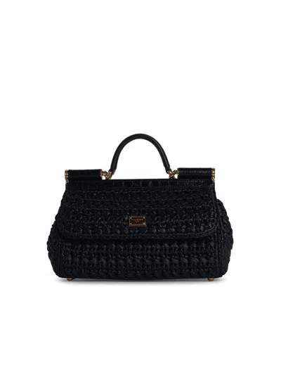 Dolce & Gabbana Small 'sicily' Black Raffia Blend Bag