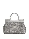 Dolce & Gabbana Small Sicily Brocade Tote Bag In Silver