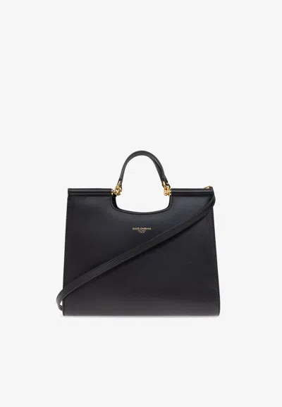 Dolce & Gabbana Small Sicily Calfskin Tote Bag In Black
