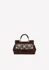 Dolce & Gabbana Small Sicily Rhinestone-embellished Shoulder Bag In Brown