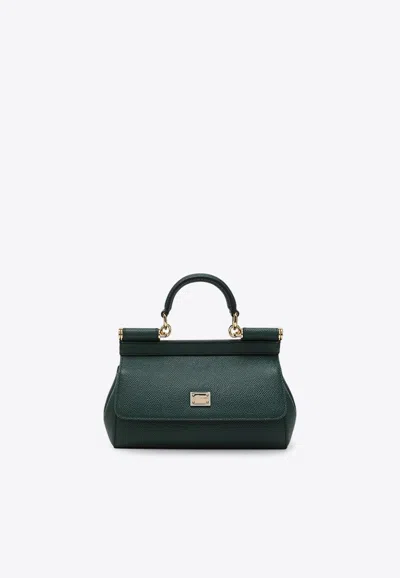 Dolce & Gabbana Small Sicily Dauphine Leather Top Handle Bag In Green