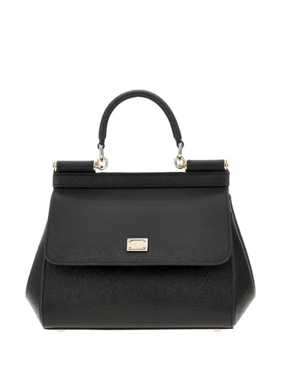 Dolce & Gabbana Small Sicily Grained Leather Tote Bag In Black