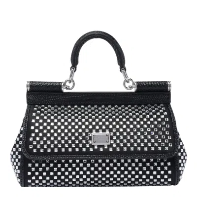 Dolce & Gabbana Small Sicily Rhinestone-embellished Shoulder Bag In Black