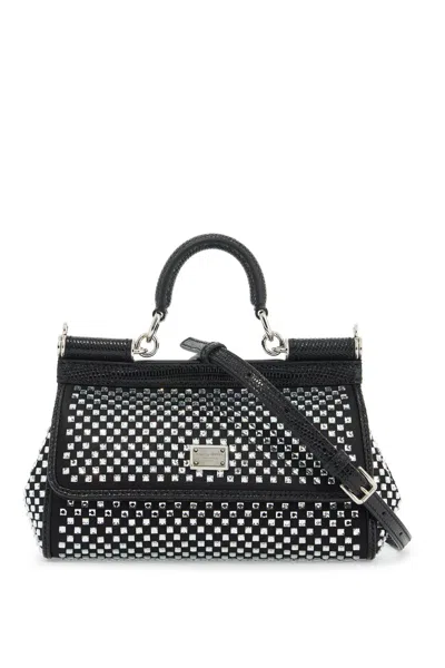 Dolce & Gabbana Small Sicily Rhinestone-embellished Shoulder Bag In Black