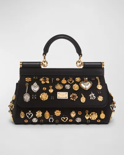 Dolce & Gabbana Small Sicily Handbag In Nero Multicolor