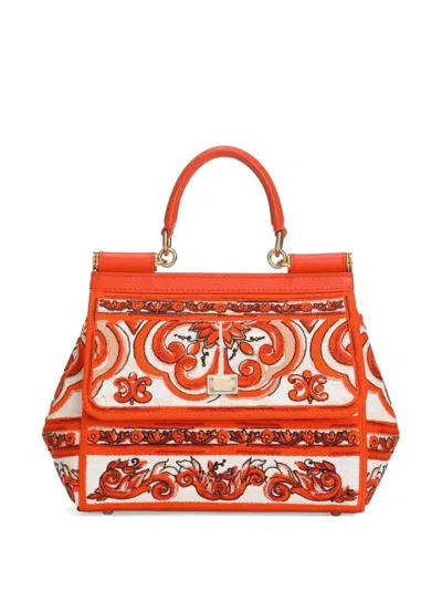 Dolce & Gabbana Small Sicily Handbag With Majolica Embroidery In Orange