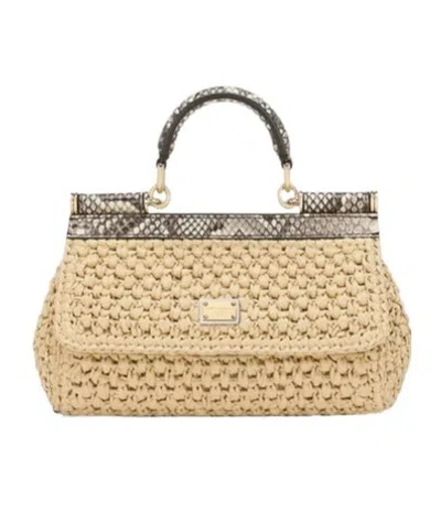Dolce & Gabbana Small Sicily Interwoven Tote Bag In Nude