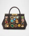 Dolce & Gabbana Small Sicily Jeweled Leather Top-handle Bag In Brown