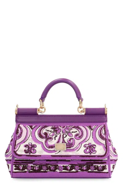 Dolce & Gabbana Small Sicily Leather Handbag In Purple