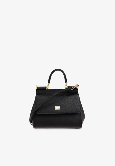 Dolce & Gabbana Small Sicily Leather Handbag In Black