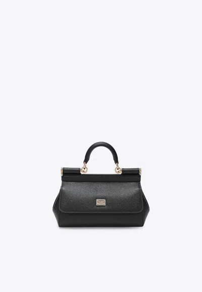 Dolce & Gabbana Small Sicily Leather Top Handle Bag In Black
