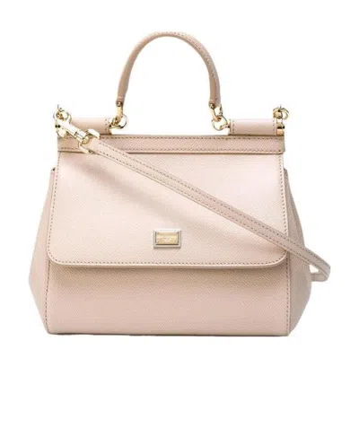 Dolce & Gabbana Small Sicily Leather Tote Bag In Nude