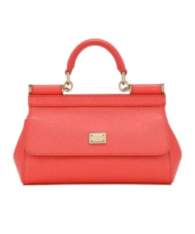 Dolce & Gabbana Small Sicily Leather Tote Bag In Red