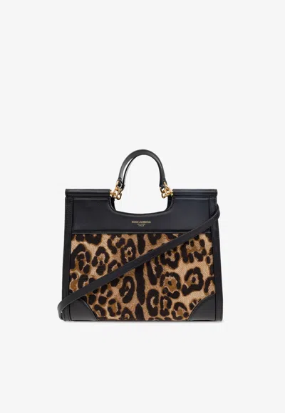 Dolce & Gabbana Small Sicily Leopard Print Handbag In Brown