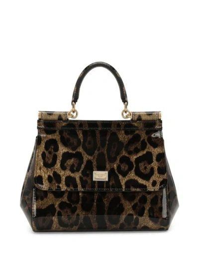 Dolce & Gabbana Small Sicily Leopard-print Shoulder Bag In Black