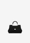 Dolce & Gabbana Small Sicily Patchwork Denim Top Handle Bag In Black