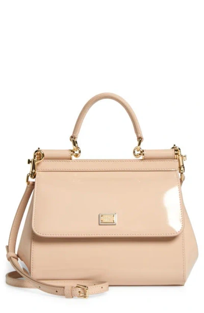 Dolce & Gabbana Small Sicily Patent Leather Handbag In 80412 Powder Pink 1