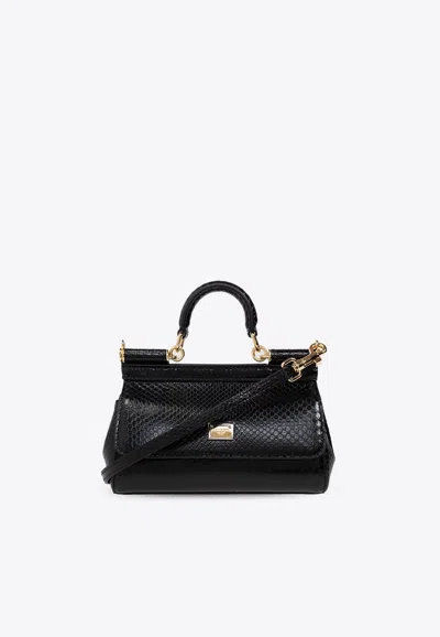 Dolce & Gabbana Small Sicily Python-skin Top Handle Bag In Black