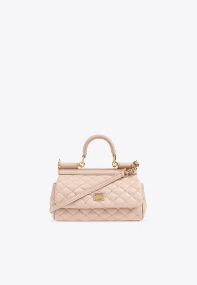 Dolce & Gabbana Small Sicily Quilted Leather Top Handle Bag In Pink