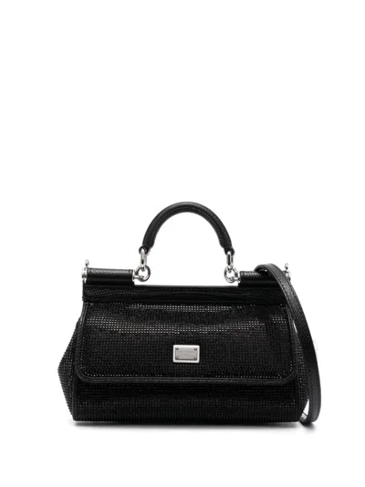 Dolce & Gabbana Small Sicily Rhinestone-embellished Shoulder Bag In Black