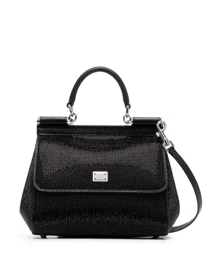 Dolce & Gabbana Rhinestone-embellished Shoulder Bag In Black