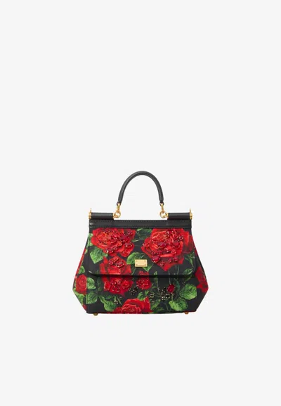 Dolce & Gabbana Small Sicily Rose Print Top Handle Bag In Multicolor