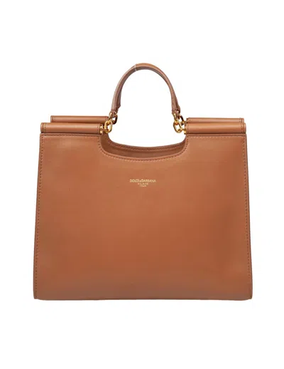 Dolce & Gabbana Dolce  Gabbana Small Sicily Shopping Bag In Caramel Leather In Brown