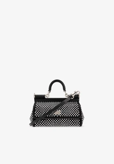 Dolce & Gabbana Small Sicily Studded Shoulder Bag In Black