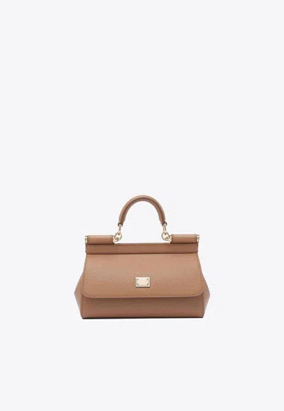 Dolce & Gabbana Small Sicily Top Handle Bag In Brown